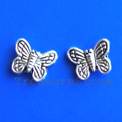 Bead, antiqued silver-finished,10mm butterfly. Pkg of 20.