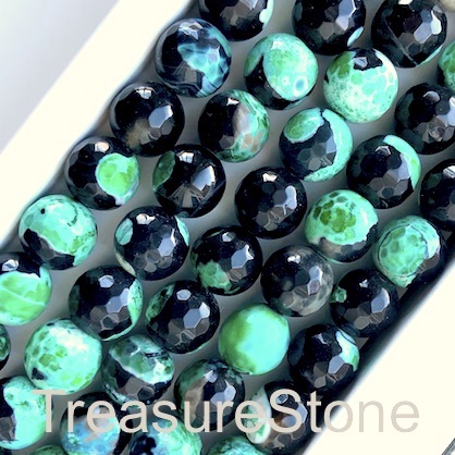 Bead, agate,dyed,black, green,10mm faceted round. 14.5inch,38pc