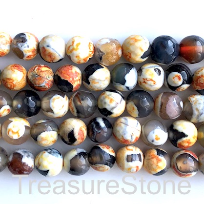 Bead, agate,dyed,black, orange,8mm faceted round. 14.5inch, 47pc