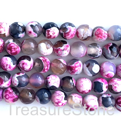 Bead, agate,dyed,black, pink,8mm faceted round. 14.5inch, 47pc