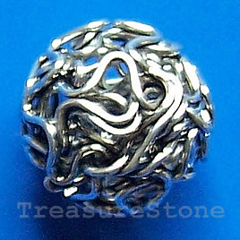 Bead, antiqued silver-finished, wire wrapped, 10mm. Pkg of 15.