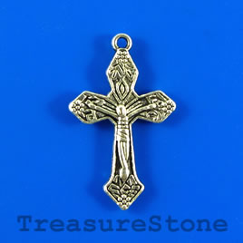 Charm/pendant, silver-plated, 17x25mm cross. Pkg of 4.