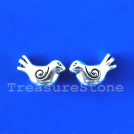 Bead, antiqued silver-finished,10x15x5mm bird. Pkg of 10.