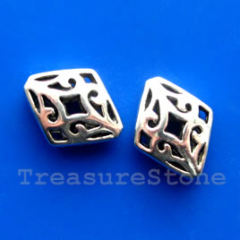 Bead, antiqued silver-finished,14x17mm filigree diamond.Pkg of 4