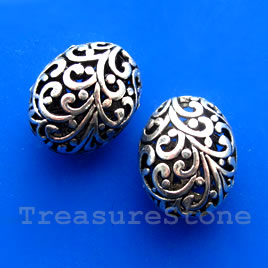 Bead, antiqued silver-finished,17x21x13mm filigree oval.Pkg of 2