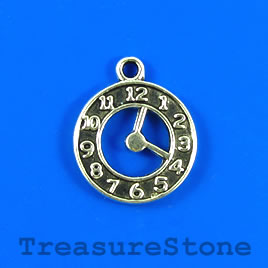 Charm/pendant, silver-plated, 18mm clock. Pkg of 8