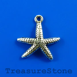 Charm/pendant, silver-plated, 18x20mm starfish. Pkg of 6.