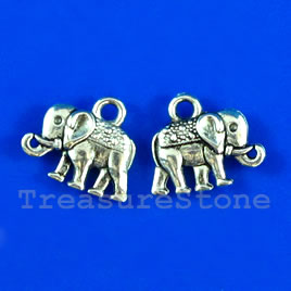 Pendant/charm, silver-finished, 9x14mm elephant. Pkg of 12.