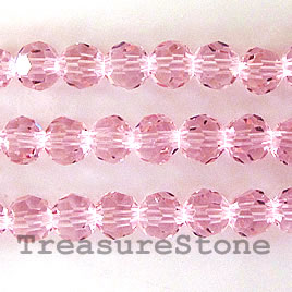 Bead, crystal, pink, 6mm round, 22.5-inch