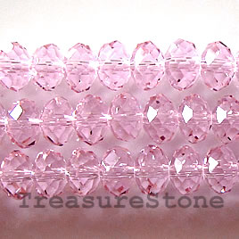 Bead, crystal, pink, 4x6mm rondelle,18-inch strand
