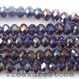 Bead, crystal, purple AB, 4x6mm rondelle,16 inch