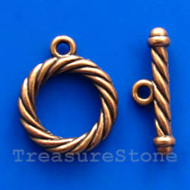 Clasp, toggle, copper-finished, Nickel Free, 20/25mm. Pkg of 4.