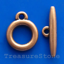 Clasp, toggle, copper-finished, Nickel Free, 15/25mm. Pkg of 5.