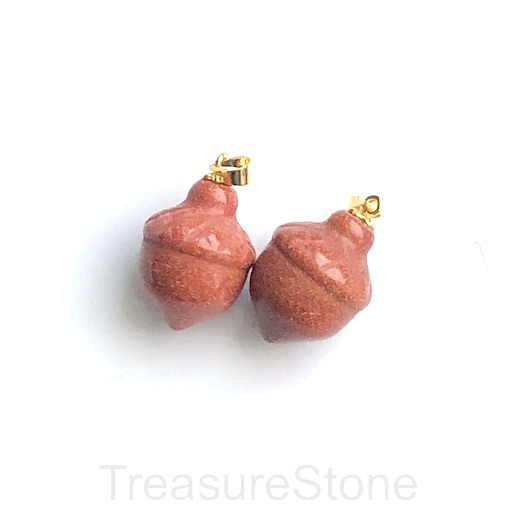 Charm/ Pendant, goldstone, 15x20mm acorn. Each.