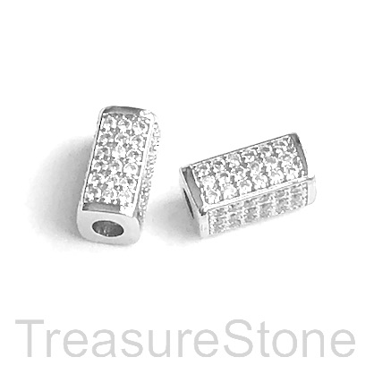 Micro Pave Bead, brass, silver, 6x13mm square tube. Each