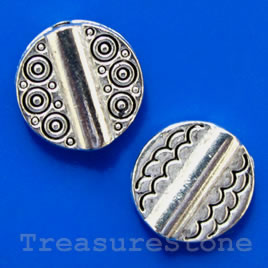 Bead, silver-finished, 10x3mm flat round. Pkg of 12.