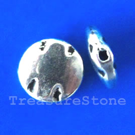 Bead, silver-finished, 10x3mm flat round. Pkg of 10