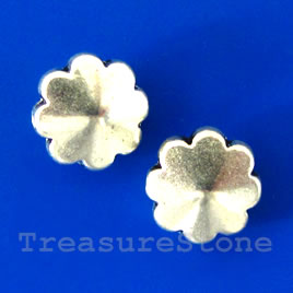 Bead, silver-finished, 10x4mm flower. Pkg of 10