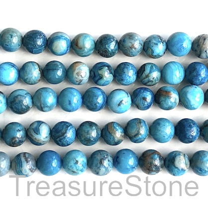 Bead, blue crazy lace agate, dyed, 8mm round. 15.5 inch, 48pcs