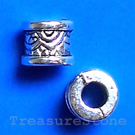 Bead, antiqued silver-finished, large hole, 7x6mm tube. 20pcs Bead, antiqued silver-finished, large hole, 7x6mm tube. 20pcs