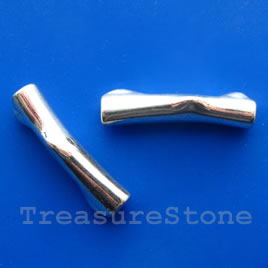 Bead, silver-finished, 10x40mm shaped tube. each
