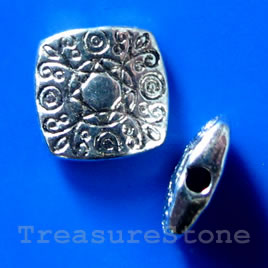 Bead, silver-finished, 10x3mm flat square. Pkg of 10