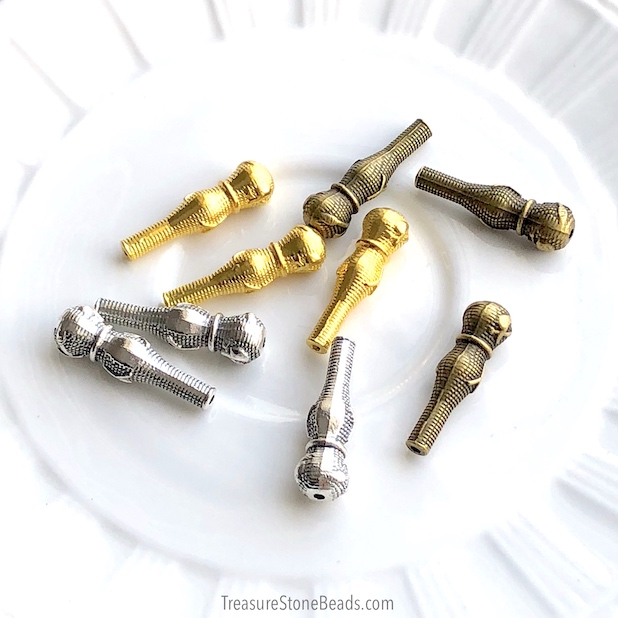 Bead, antiqued silver-finished, 8x29mm vase. Pkg of 2 Bead, antiqued silver-finished, 8x29mm vase. Pkg of 2