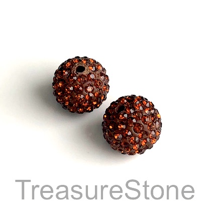 Clay Pave Bead, 10mm brown with crystals. Each