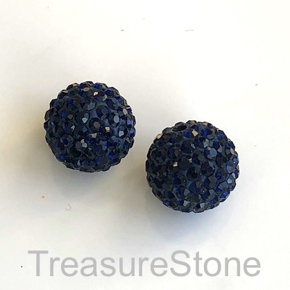 Clay Pave Bead, 10mm dark blue with crystals. Each