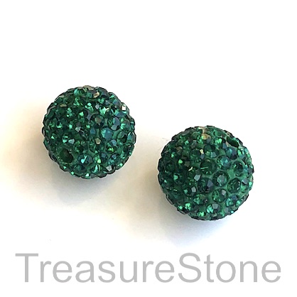 Clay Pave Bead, 10mm emerald with crystals. Each
